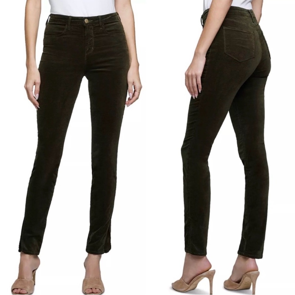 L’agence Josie Hunter Green Velvet High Rise Skinny Pants Split Hem Womens 31